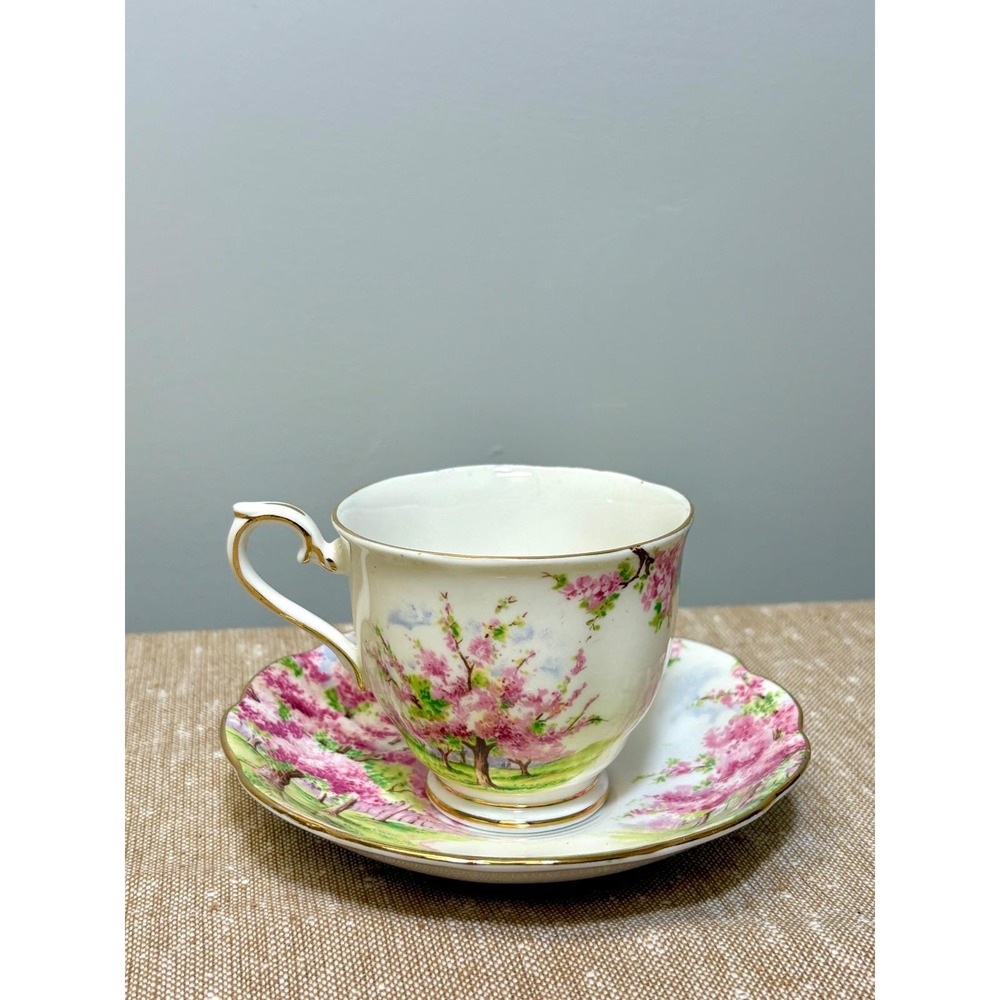 VTG Royal Albert Blossom Time Cherry Blossom Teacup Saucer Set Sakura Porcelain - Picture 5 of 17